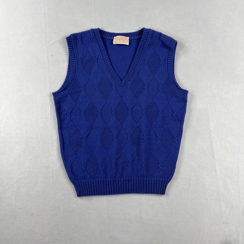 Vintage Pendleton Sweater‎ Vest Virgin Wool Diamond Knit V-Neck Blue Mens Size S
